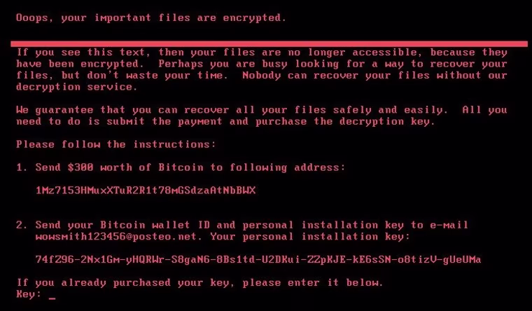 A screenshot of the new ransomware attack.