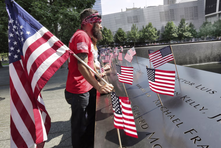 Image: National President of the American Freedom Keepers Francis Marion, from Vancouver, Wash., visits the 9/11 Memoria