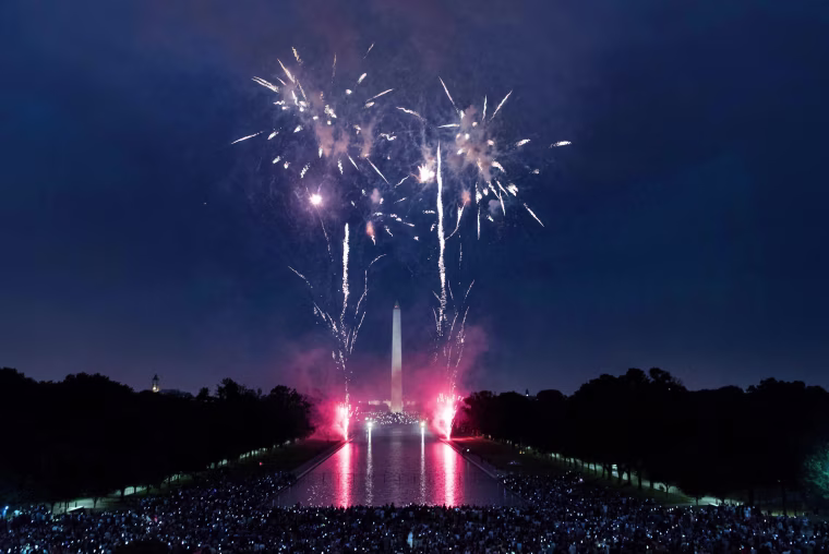 Image: People watch fireworks as they celebrate Fourth of July
