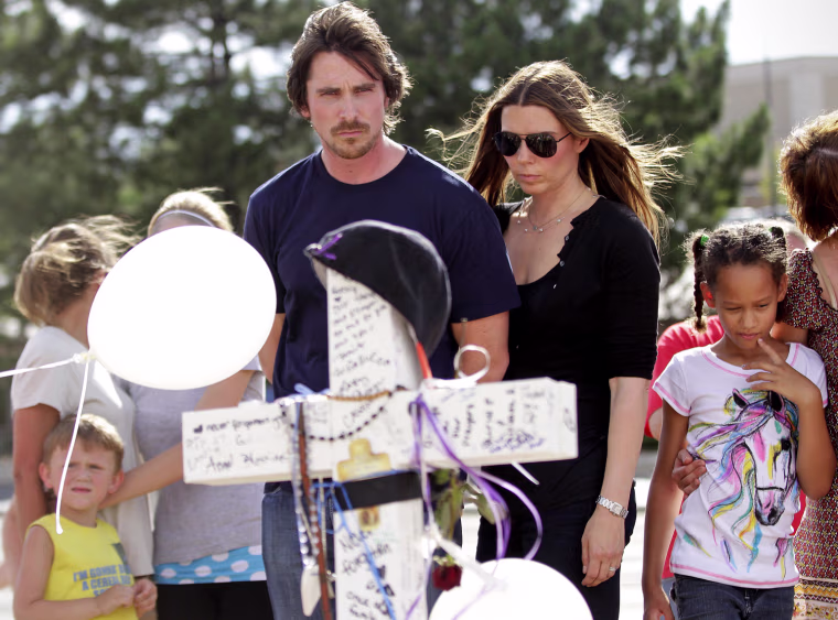Image: \"Dark Knight\" Star Christian Bale Visits Aurora, CO After Theater Shootings