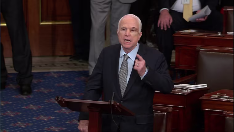 Image: Still image from video shows Sen. McCain speaking on the floor of the U.S. Senate after a vote on healthcare reform in Washington