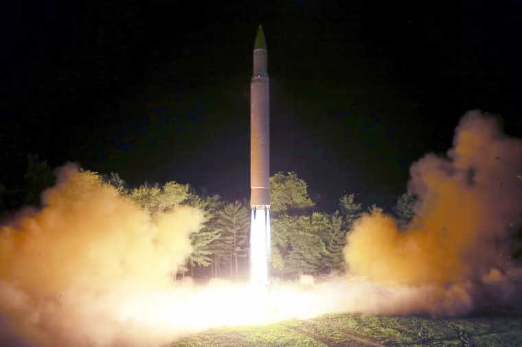 Image: This July 28, 2017 picture released from North Korea's official Korean Central News Agency (KCNA) on July 29, 2017 shows North Korea's intercontinental ballistic missile (ICBM), Hwasong-14 being launched at an undisclosed place in North Korea.