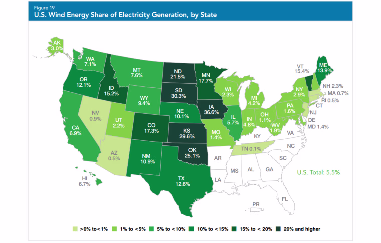 Image: Wind energy share of electricity generation by state