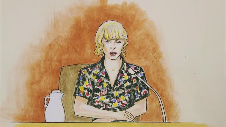 Image: Taylor Swift testifies in court in Denver on Aug. 10