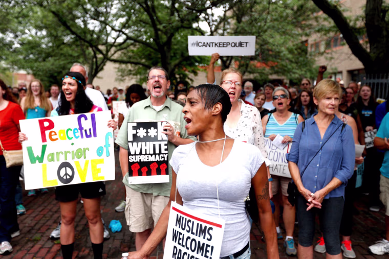 Image: Counter protesters gather in Roxbury before marching to a planned 'Free Speech Rally' on Boston Common on Aug. 19, 2017 in Boston, Massachusetts.