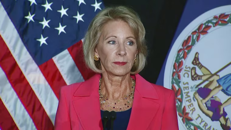 Image: Education Secretary Betsy DeVos speaks in Arlington, Virginia delivering a major policy address about Title IX, on Sept. 7, 2017