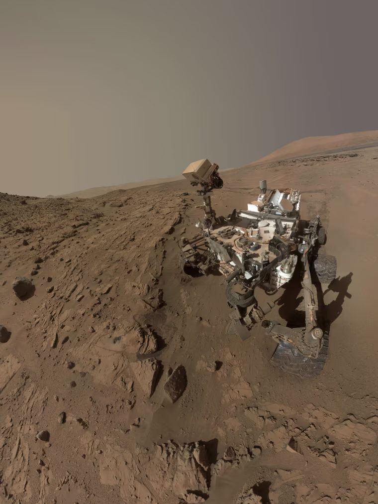 A self-portrait of the Curiosity Mars Rover at the Windjana drill site, taken with the Mars Hand Lens Imager camera.