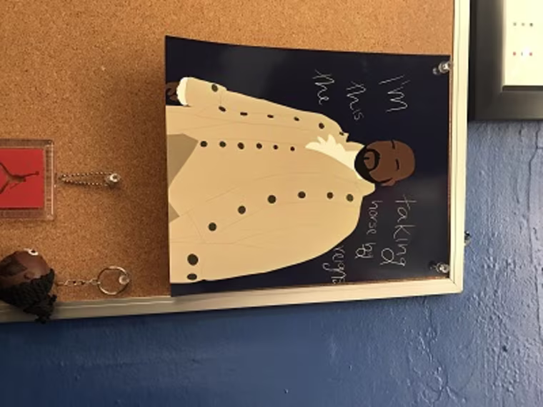 Fan art in James Monroe Iglehart's Hamilton dressing room.