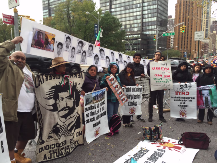 Activists and relatives gathered in 2016 in New York City to remember the 43 missing Mexican students.