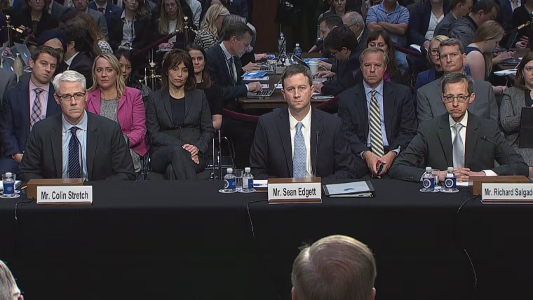 Image: Facebook General Counsel Colin Strech, Twitter Acting General Counsel Sean Edgett and others testify at Senate hearing on Russian interference in the 2016 presidential election.