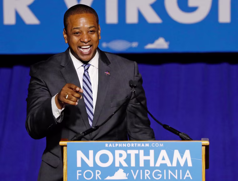 Image: Lieutenant Governor Elect Justin Fairfax speaks at Ralph Northam's election night rally in Fairfax, Virginia
