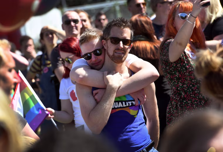 Image: Supporters of the same-sex marriage \"Yes\" vote gather to celebrate
