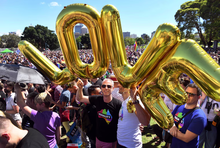 Image: Supporters of the same-sex marriage \"Yes\" vote gather to celebrate