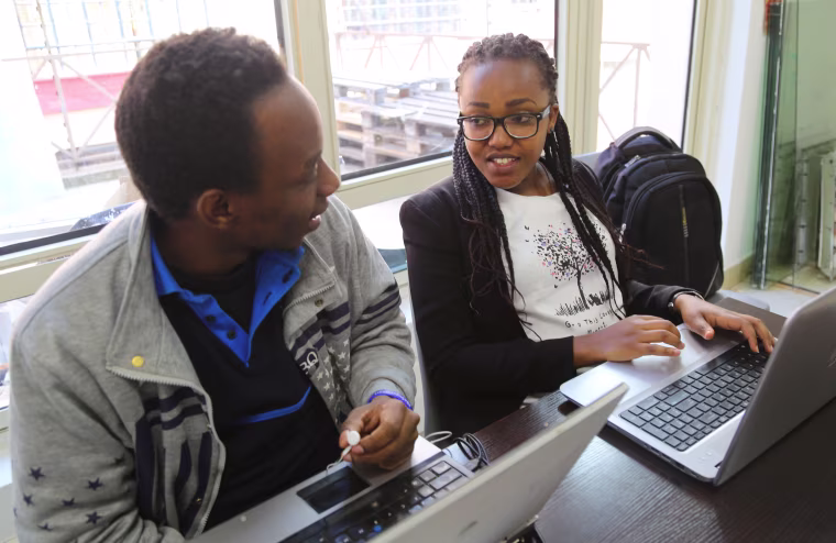 Image: Esther Muchei, 27, right, is a student at the Moringa School in Nairobi.