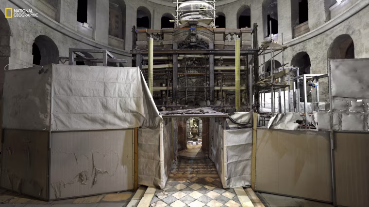 Image: Entrance of tomb during renovations.
