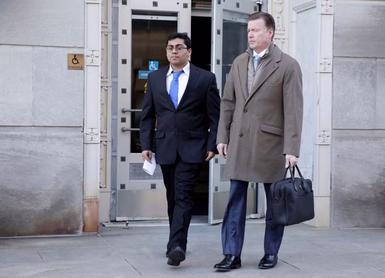Image: Former Rutgers University student Paras Jha leaves the courthouse after his hearing in Trenton