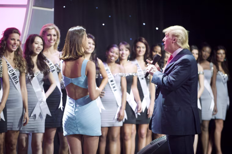Trump addresses the contestants of the Miss Universe 2010 Competition in Las Vegas.