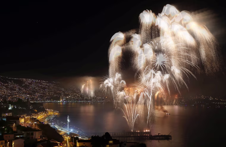 Image: Fireworks Explode To Celebrate The New Year in the Coastal City of Valparaiso