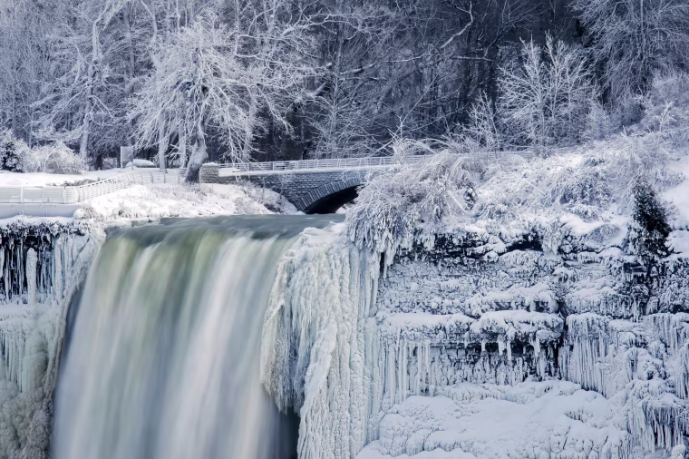 Image: Water flows over the over the Bridal Veil Falls in Niagara Falls, N.Y.