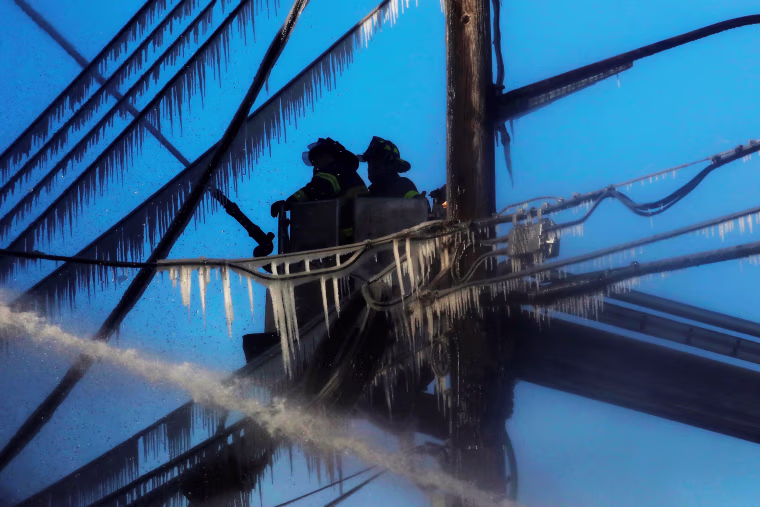 Image: Firefighters work at an apartment building in the Bronx