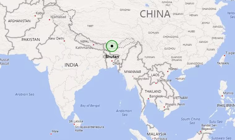Image: Map showing the location of Bhutan