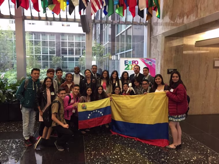 Participants from Colombia and Venezuela in the Partners of the Americas youth cultural exchange in Washington, DC.