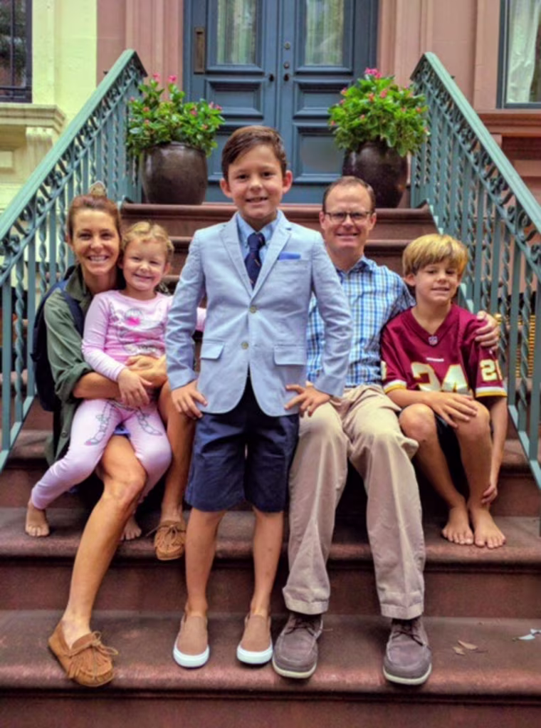 Image: Stephanie Ruhle, husband Andy Hubbard and their children Reese, Harrison and Drew at home in New York City.