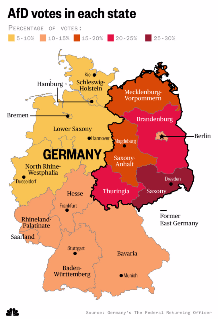 Image: AfD votes in each German state