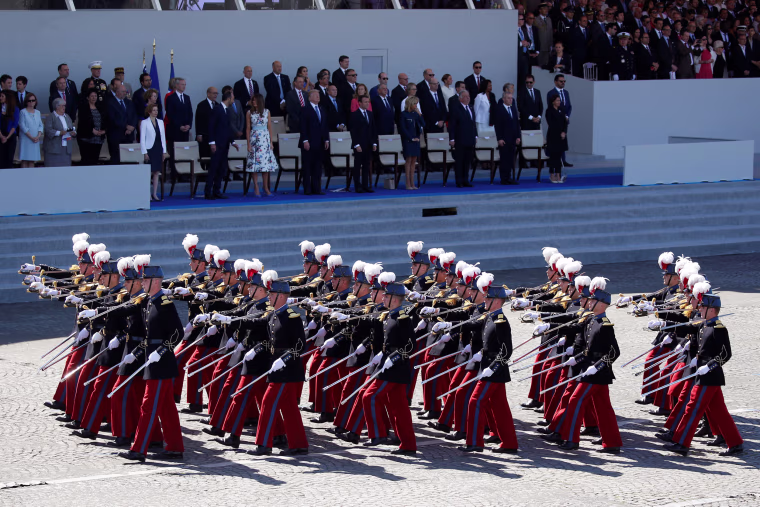 Students of the special military school of Saint-Cyr march on the Place de la Concorde during the traditional Bastille Day military parade on the Champs-Elysees in Paris, France, July 14, 2017. REUTERS/Charles Platiau