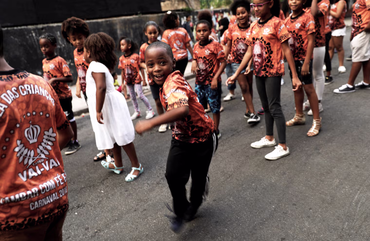 Children dance samba at a rehearsal of the Vai Vai samba school, during carnival festivities at Bixiga neighbourhood in Sao Paulo, Brazil on Feb. 8, 2018.