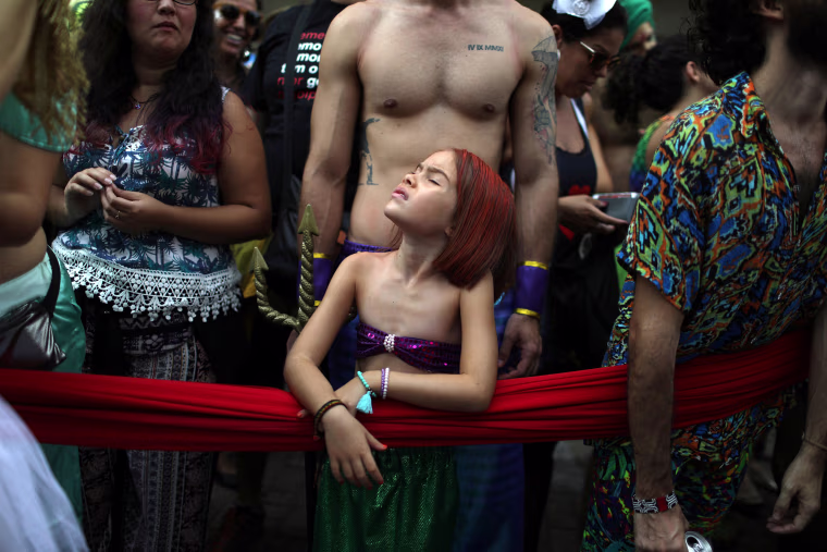 Revellers take part in the annual block party known as \"Cordao do Boitata\", during carnival festivities in Rio de Janeiro, Brazil Feb. 4, 2018.