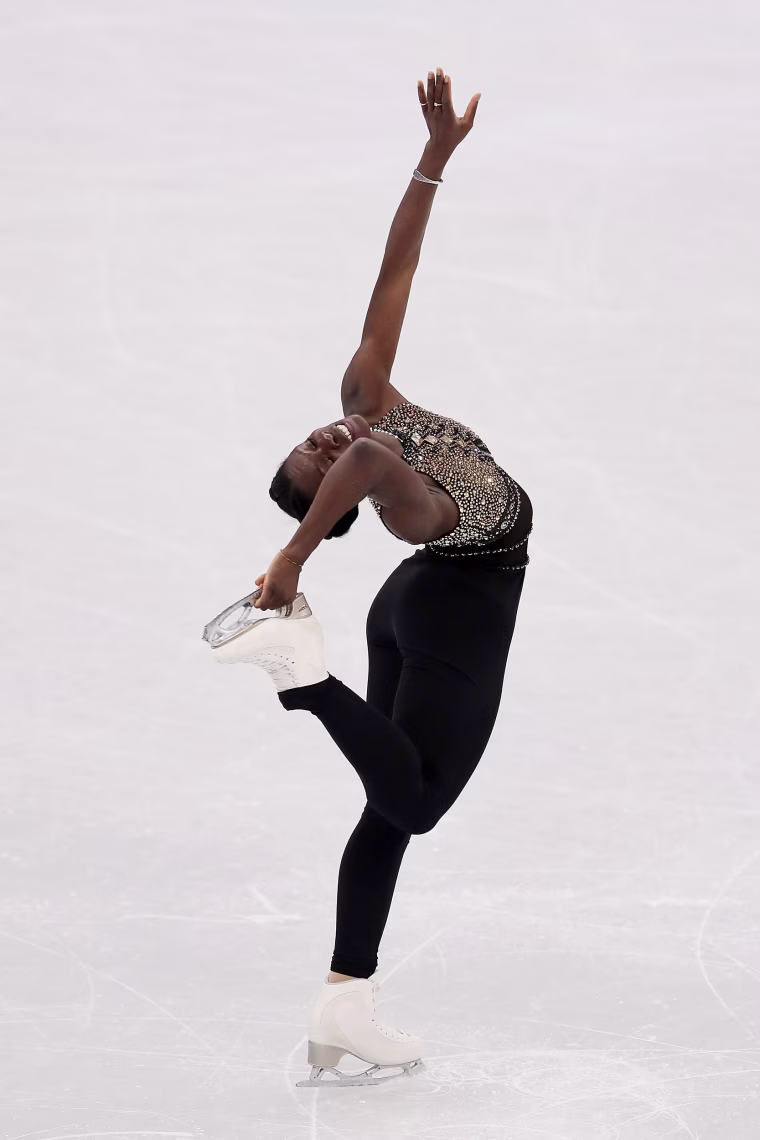 Mae Berenice Meite of France competes in the figure skating team event women's short program on Feb. 11.
