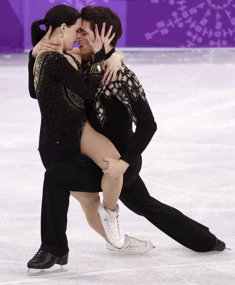 Tessa Virtue and Scott Moir of Canada compete in the ice dance short dance of the figure skating team event competition on Feb. 11.