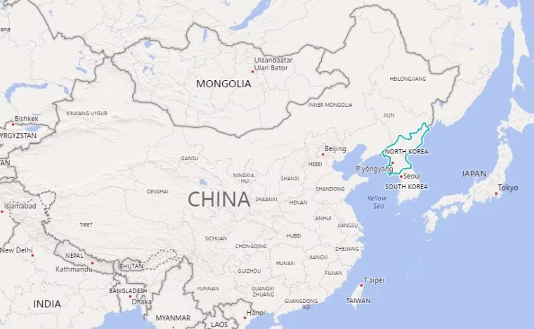 Image: Map showing North Korea and neighbors