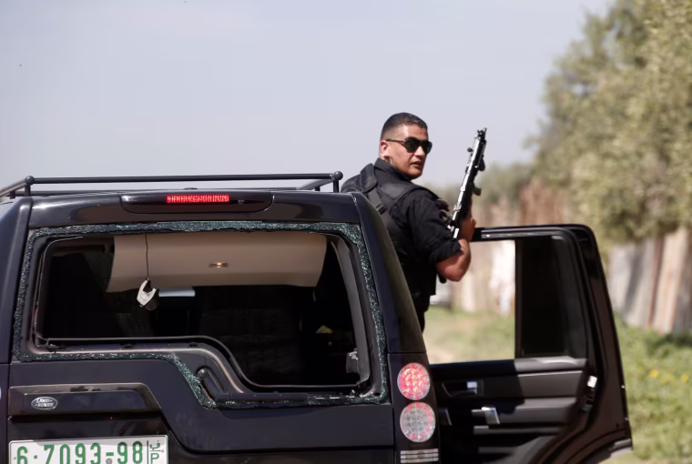 Image: A damaged vehicle belonging to Rami Hamdallah's convoy 