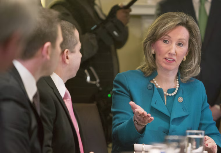 Image: Rep. Barbara Comstock, Republican from Virginia, participates in a law enforcement round table at the White House
