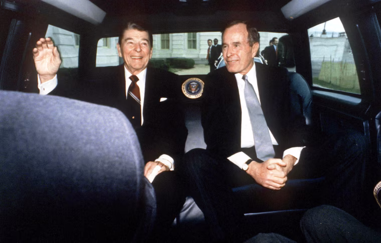 President Ronald Reagan And Vice President George Bush On Reagan's Last Day As President