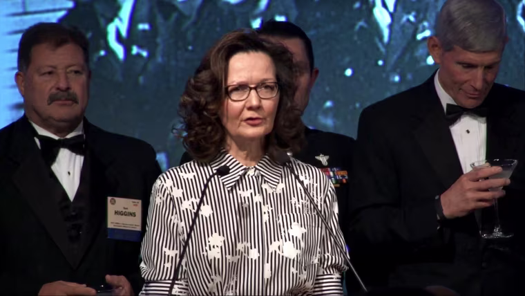 Image: Gina Haspel speaks at the 2017 William J. Donovan Award Dinner, Oct. 2017.