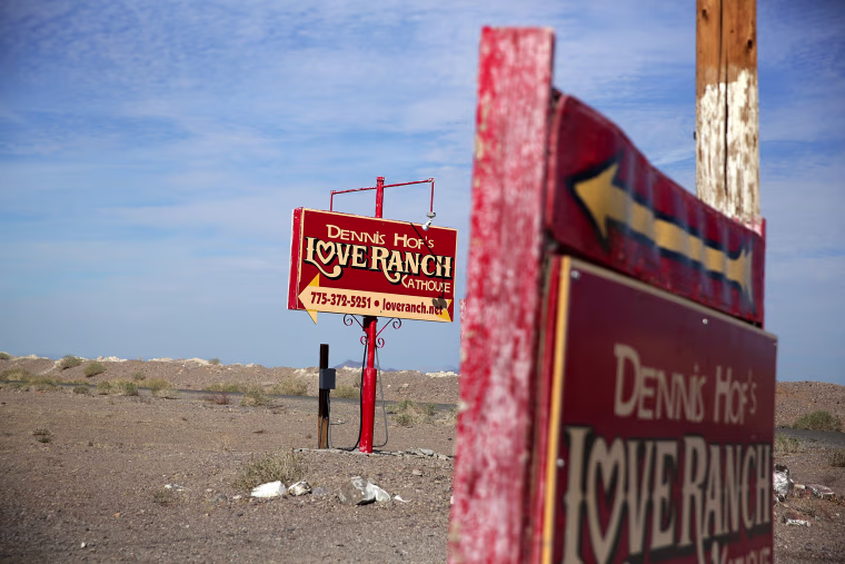 Signs for Dennis Hof's Love Ranch Las Vegas brothel