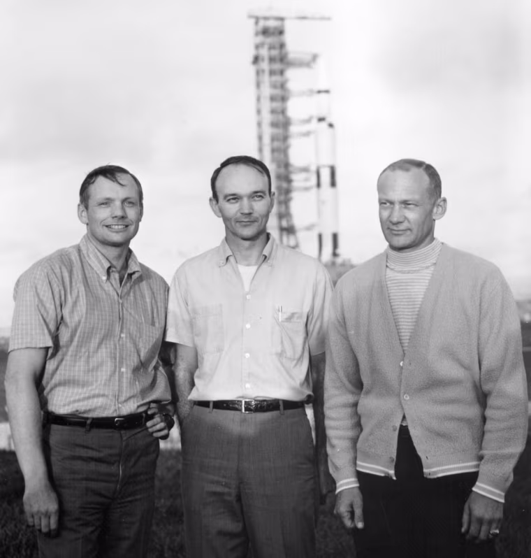 Image: Handout photo of Armstrong, Collins and Aldrin at Kennedy Space Center