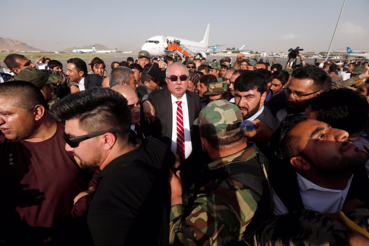 Image: Afghan Vice President Abdul Rashid Dostum arrives at the Hamid Karzai International Airport in Kabul