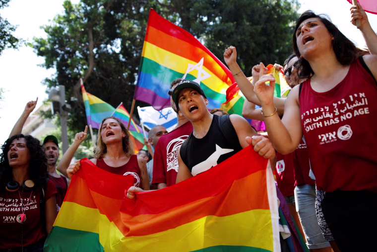Image: Protesters hold a rally in support of LGBT rights in Tel Aviv
