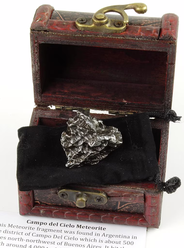 Authentic Extra Large Massive 40-60 grams Meteorite, BONUS Treasure Chest Box, Display Case, Velvet Pouch, Education Card &amp; Certificate of Authenticity