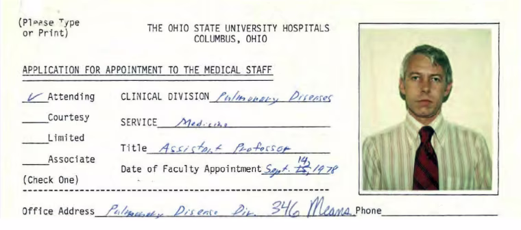 An Ohio State University 1978 employment application information for Dr. Richard Strauss