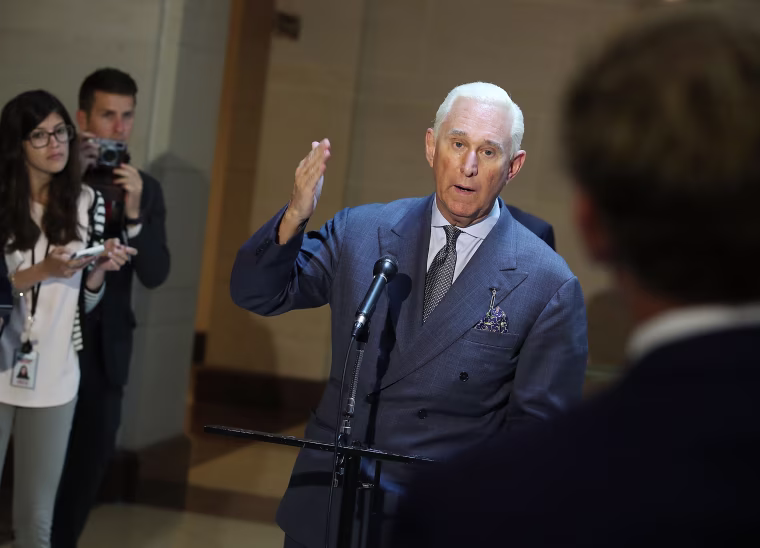 Image: Roger Stone speaks to the media in Washington