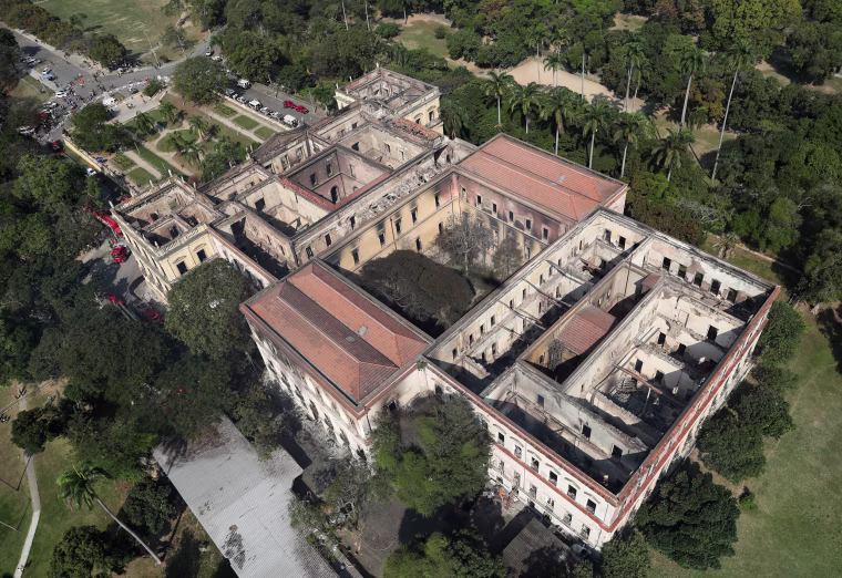 Image: An aerial view of the National Museum of Brazil after a fire burnt it in Rio de Janeiro