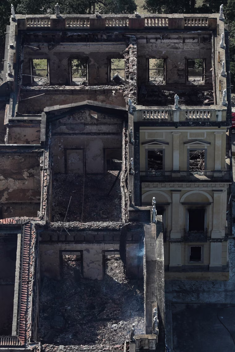 Image: Aerial view of the damage to the National Museum of Brazil after a devastating fire