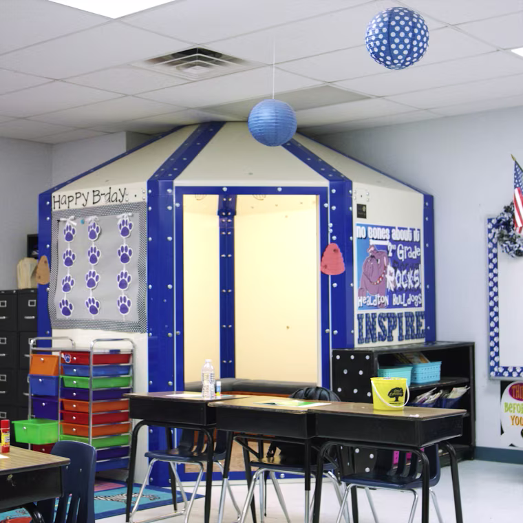 The shelters are integrated into the classroom.