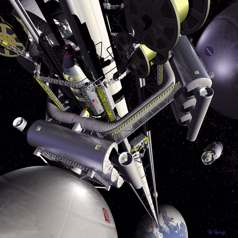 Special cars powered by magnetic linear motors would ride 22,000 miles up and down the tether.