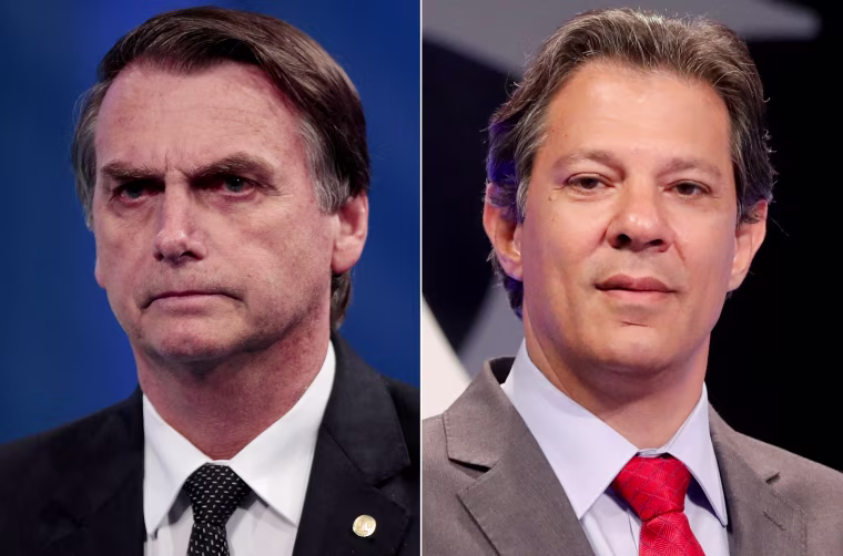 Image: FILE PHOTO: A combination of file photos shows presidential candidates Jair Bolsonaro and Fernando Haddad